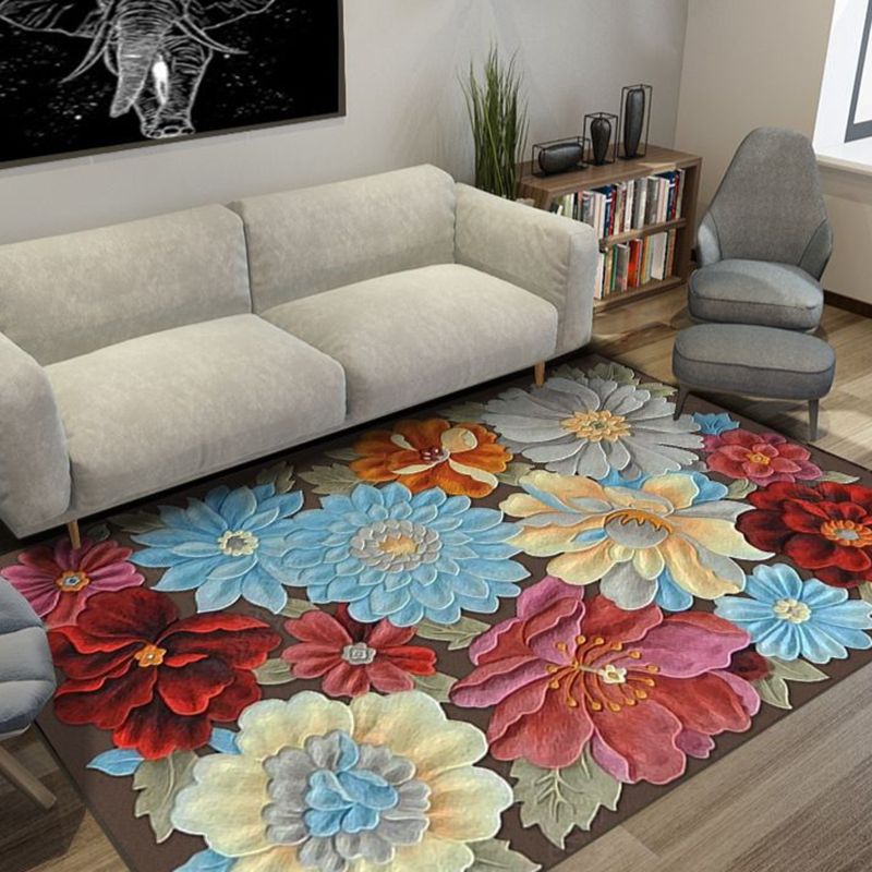 Contemporary Indoor Room Rug Yellow Plants Area Carpet Polyester Anti-Split Carpet