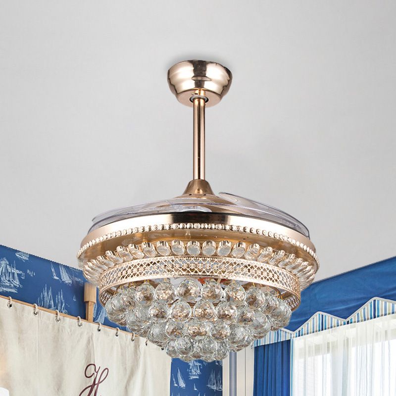 Luz de ventilador de cristal de cristal cónico dormitorio contemporáneo 42.5 "Luz de techo de semi rascilla de ancho de ancho en oro, 3 hojas