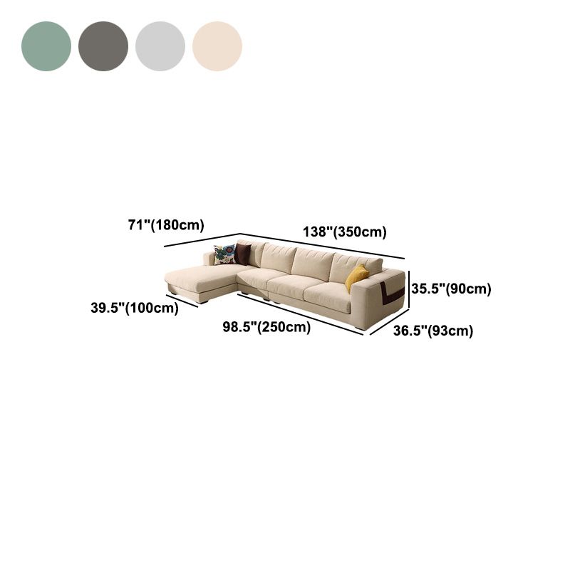 Modern Cotton Stationary Sofa 4-seat Square Arm Sofa & Chaise