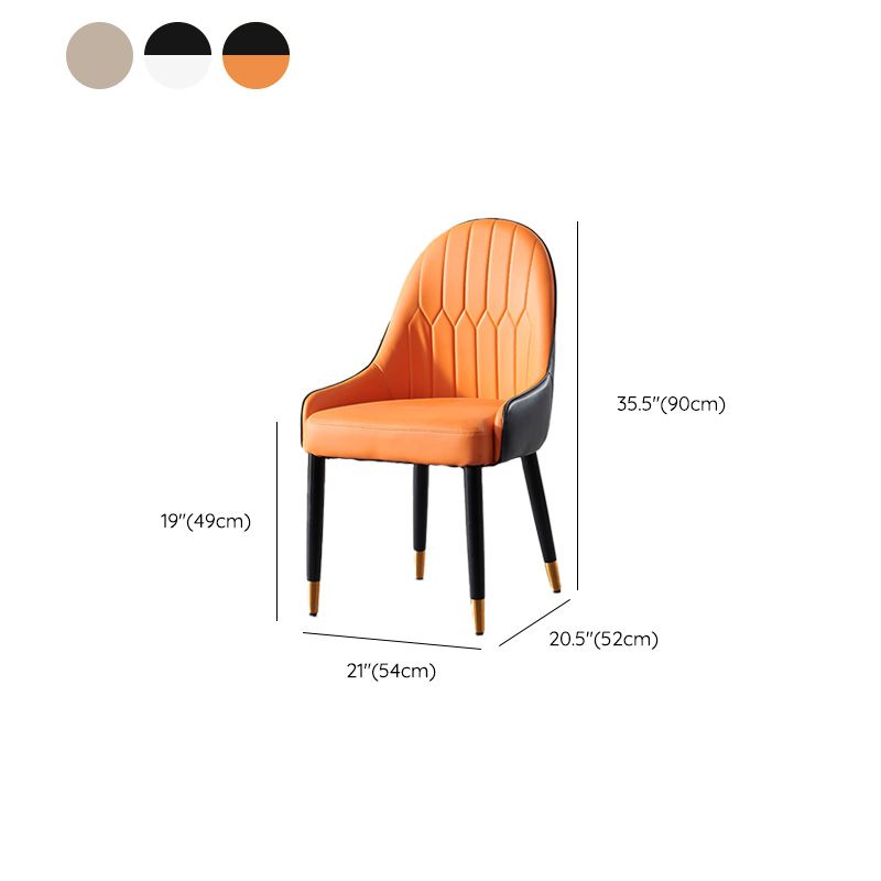 Glam Upholstered Dining Room Chair Faux Leather and Metal Dining Accent Chair