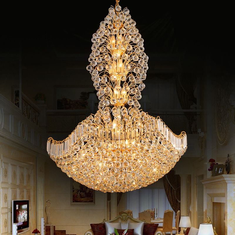 Crystal Dome Hanging Ceiling Light Contemporary 9 Lights Gold Chandelier Light for Dining Room