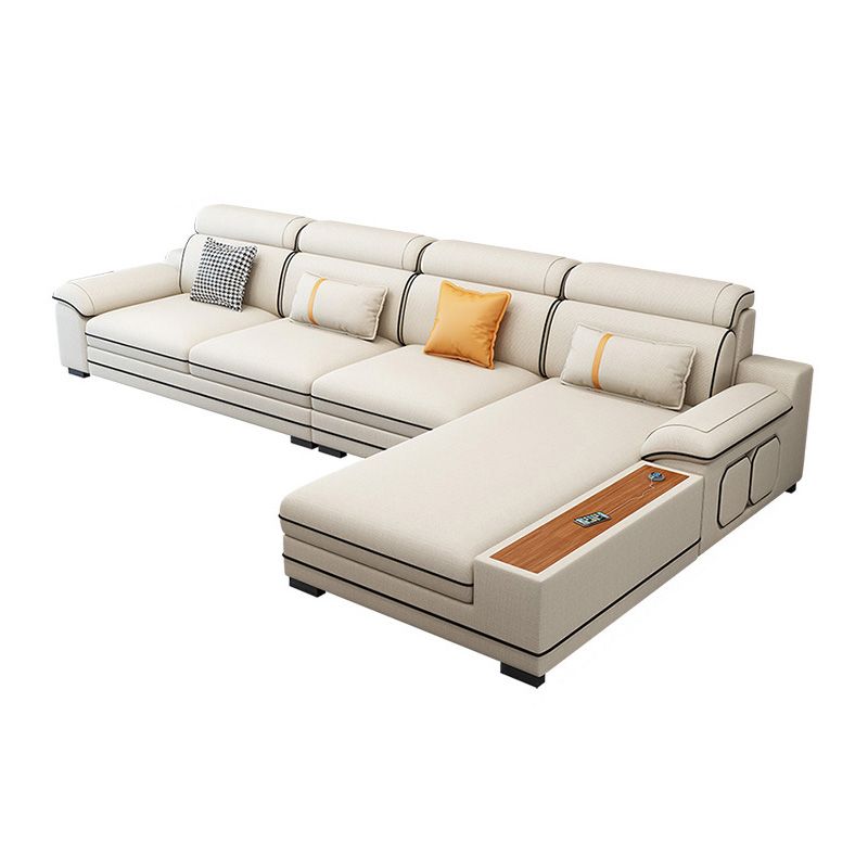 Faux Leather Cotton Blend Furniture Sectionals with Storage in Beige