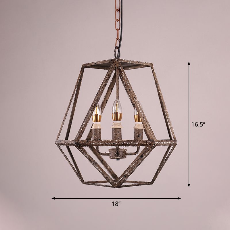 Rust Geometric Pendant Lighting Classic Metal 3 Lights Dining Room Chandelier with Candle Shade