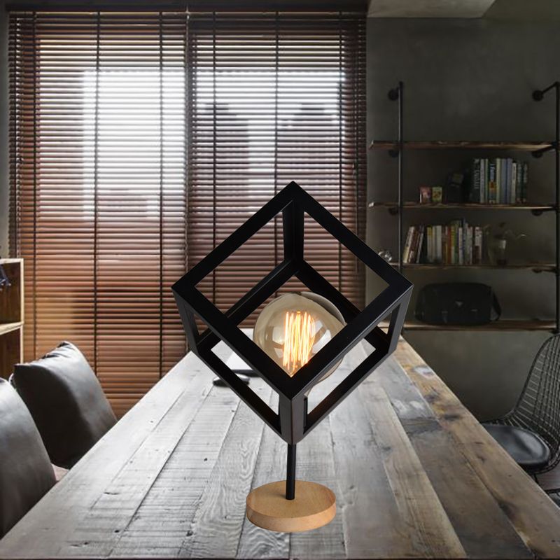1 Light Table Lamp Industrial Style Frame Squared Metallic Table Light in Black/White for Living Room