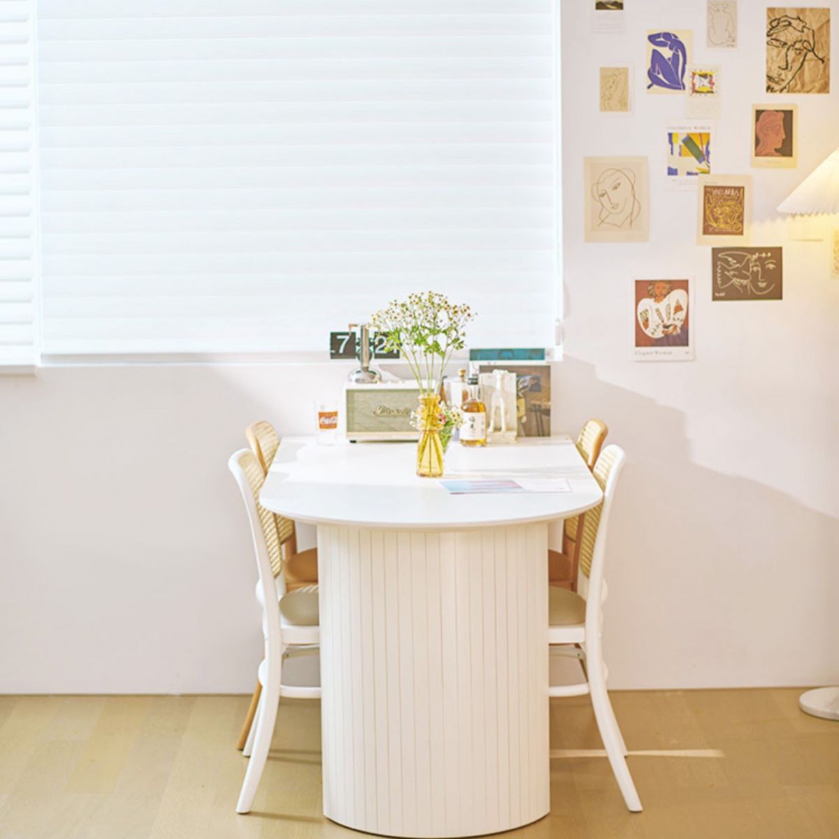 Sintered Stone and Ash Wood White Table Modern Dining Table with Double Pedestal