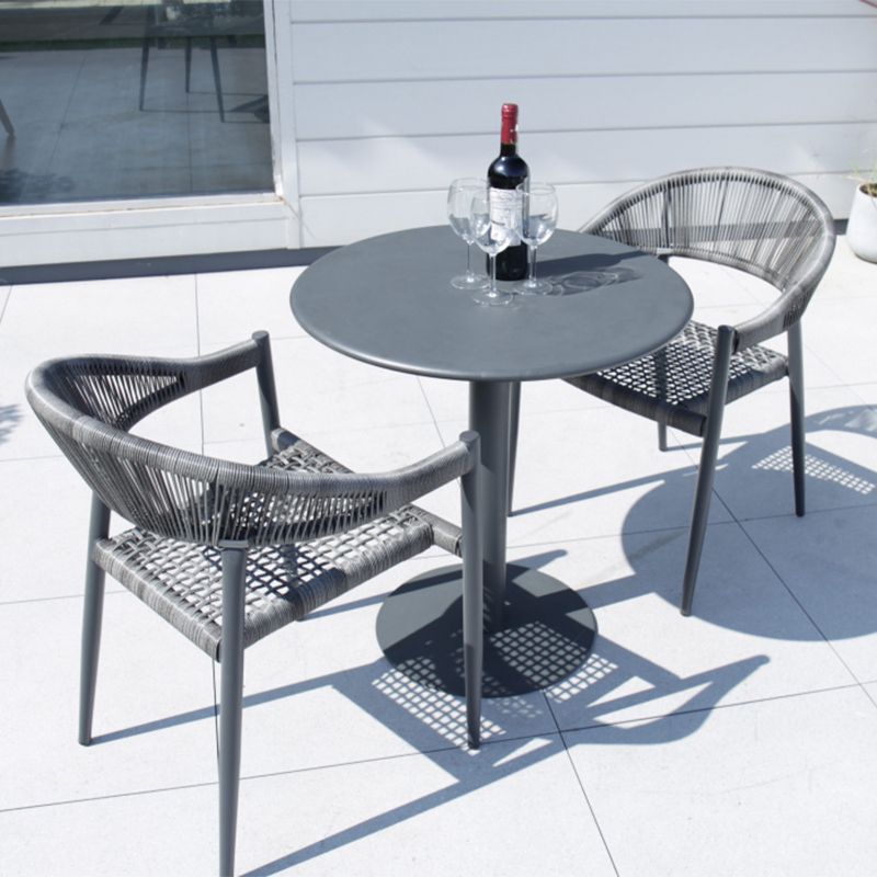 Tropical Outdoor Bistro Chairs Gray Aluminum With Arm Stacking Patio Dining Chair