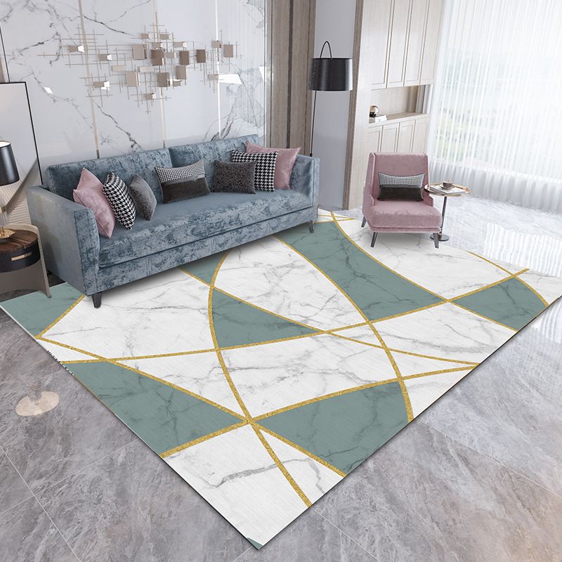 White Modern Rug Geometric Polyester Rug Washable Rug for Home Decor