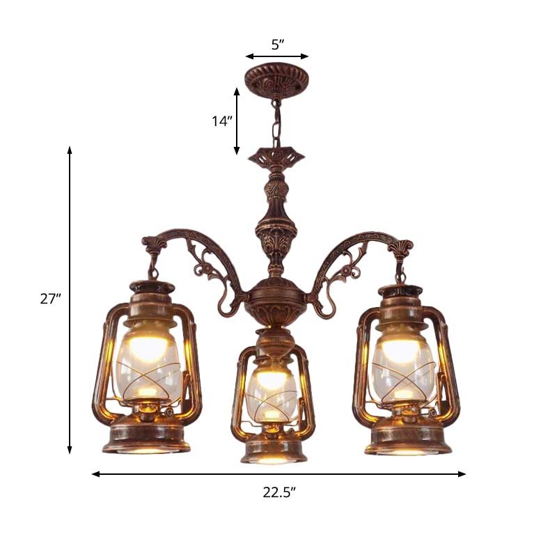Clear Glass Black/Silver/Red Chandelier Light Lantern 3-Light Industrial Pendant Lamp for Kitchen