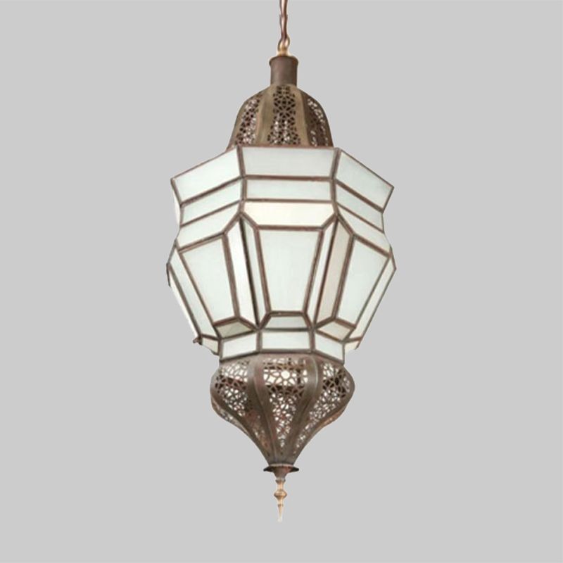 Lantern Corridor Chandelier Mediterranean Style White Frosted Glass 3-Bulb Brass Hanging Light Kit