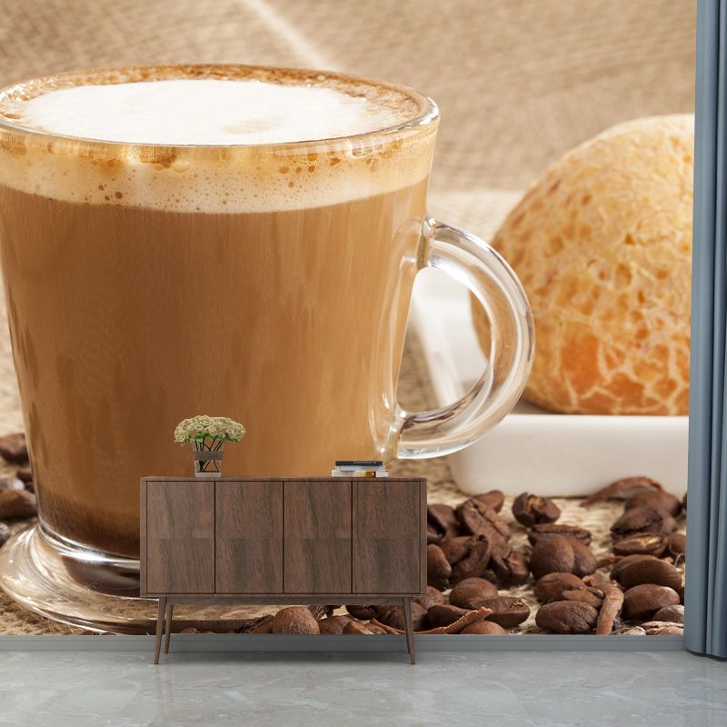Customized Soft Color Coffee Mural Mildew Resistant Wallpaper for Coffee Shop