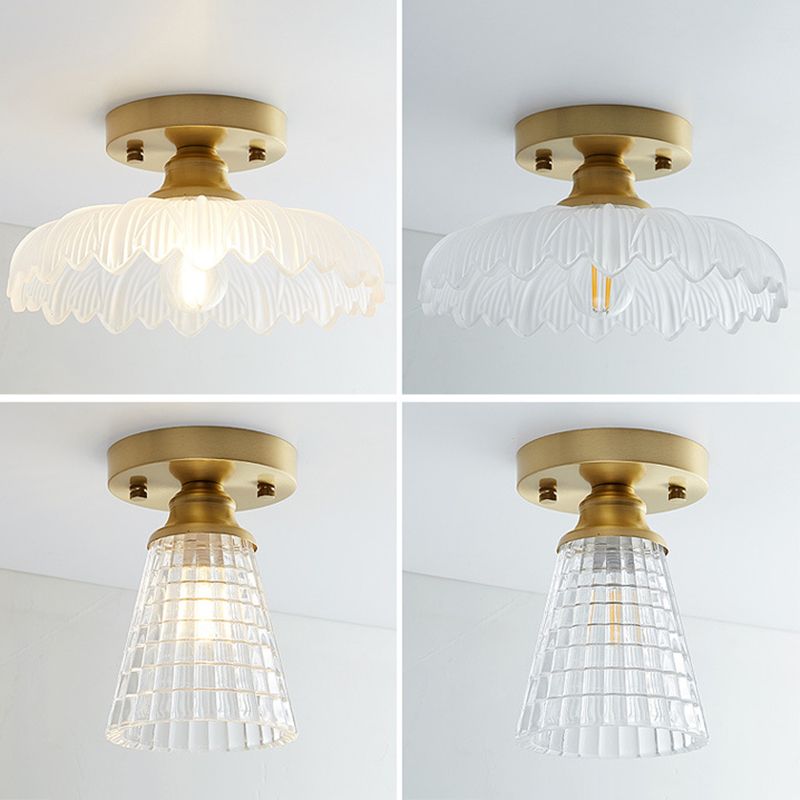 Modern Ceiling Light 1-Light Copper Ceiling Mount Light with Glass Shade for Aisle
