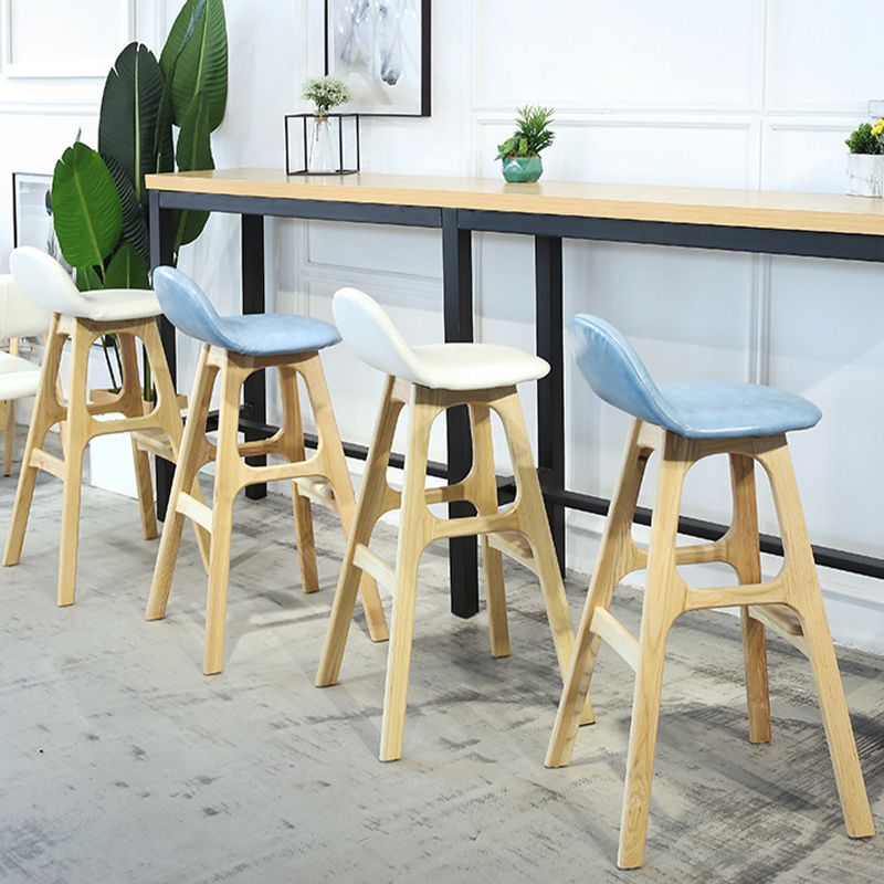 Low Back Upholstered Bar Stool Indoor Scandinavian Solid Wood Frame Bar Stool