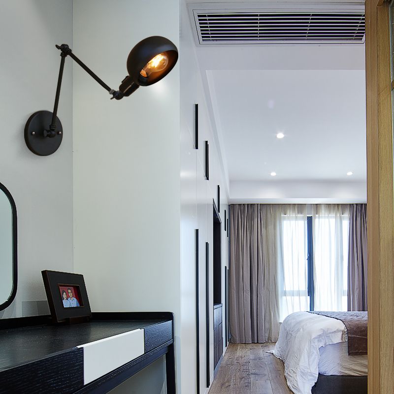 1 Bulb Metal Wall Lighting Industrial Black Swing Arm Study Room Wall Sconce Light with Bowl Shade