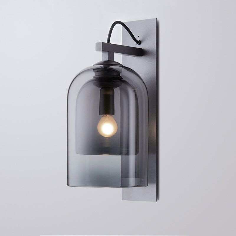 Rauch graues Glas Dual Bell Wall Lampe Moderne Stil 1 Glühbirne Schwarze Wandleuchte Beleuchtung
