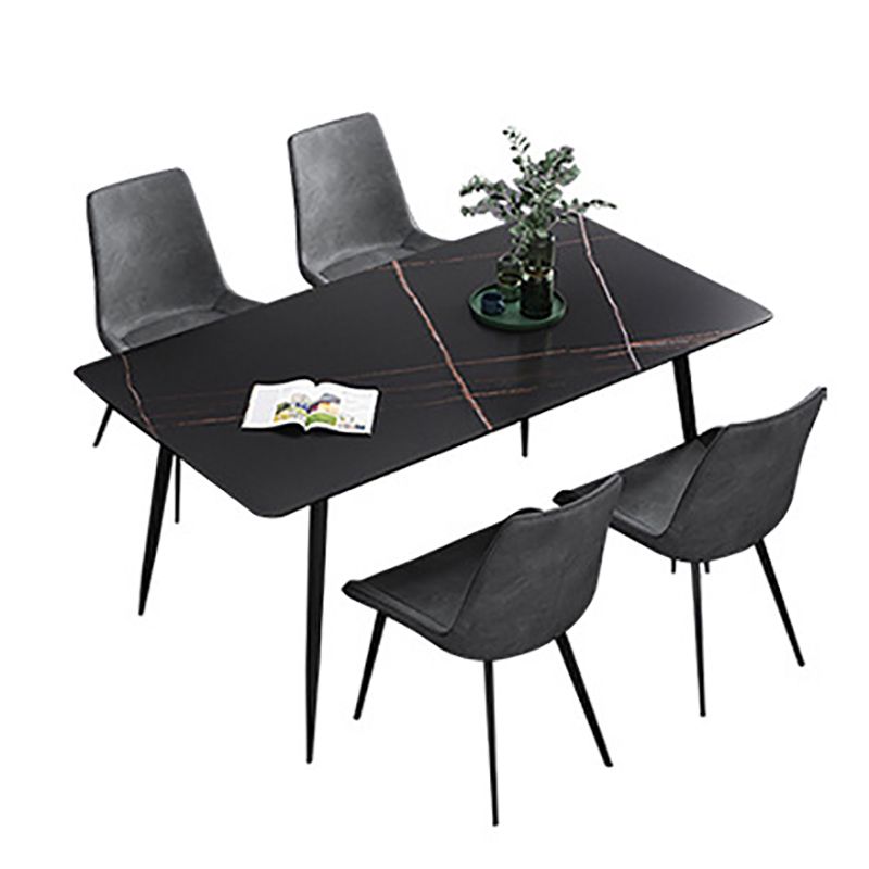 Rectangle Stone Dining Table Modern Dining Table with 4 Black Legs