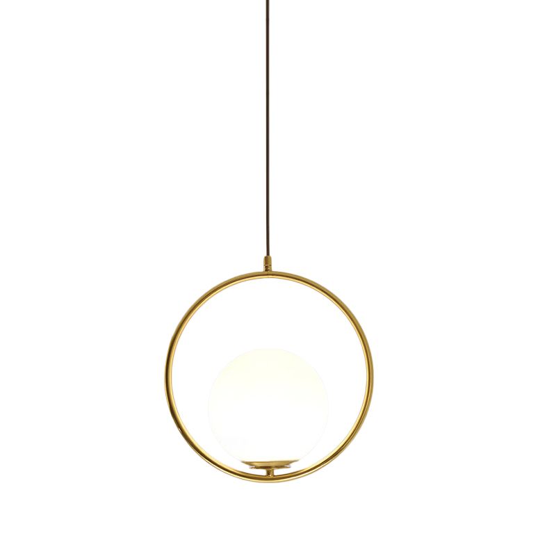Sfera nera/oro Lampada sospesa Postmoderna Single glassata in vetro bianco Apparecchiatura a sospensione ad anelli a sospensione, 10 "/12"/14 "W