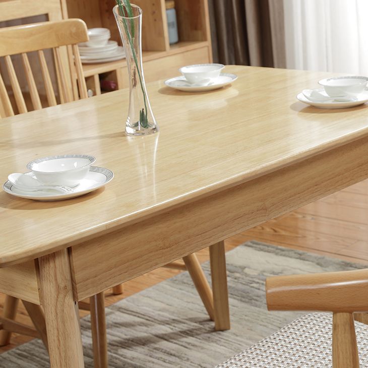 Mesa de comedor rectangular de madera de goma moderna mesa de madera maciza en color de madera