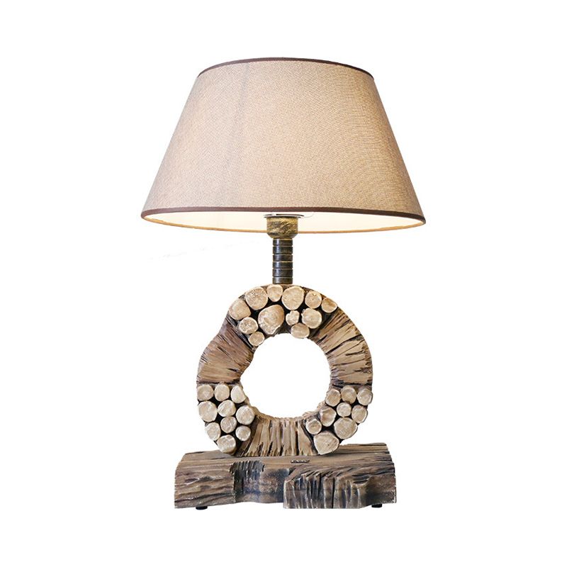 Lampada da comodino classica affusolata con 1 luce per comodino in tessuto marrone con base in legno