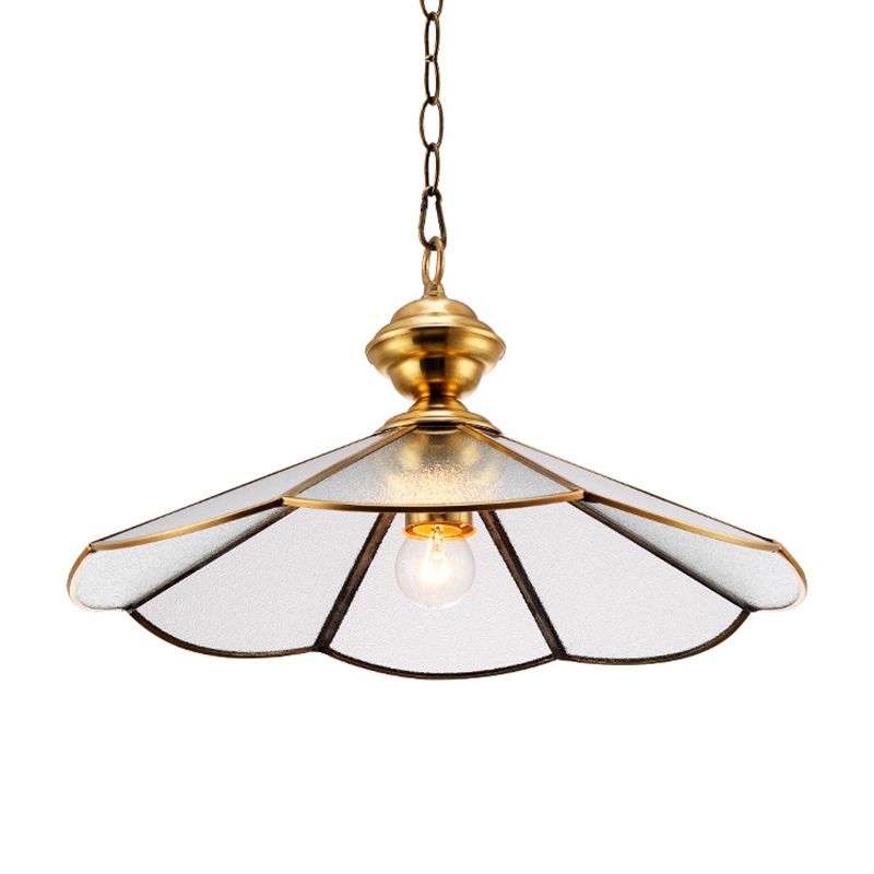 Gold Flared Suspension Lighting Traditional Frosted Glass 1 Head Dining Room Hanging Pendant Lamp