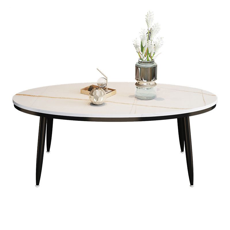 Modern Style Cocktail Table Rock Plate Top Metal Base Round Coffee Table