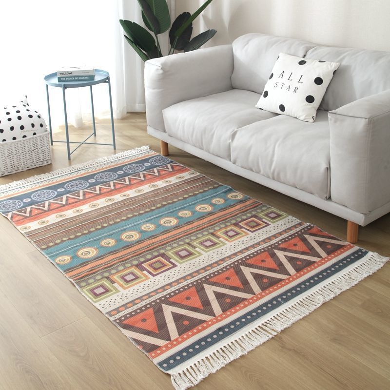 Fancy Fringe Area Carpet Geometric Pattern Polyester Area Rug Easy Care Area Rug for Home Decor