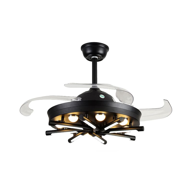 Black/White Round and Linear Semi Flush Vintage Metal 42" Width LED Parlor Pendant Fan Light with 3 Blades