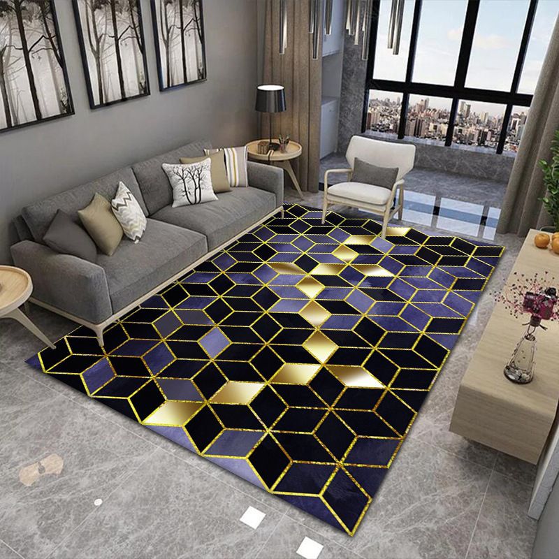 Modern Living Room Area Rug Geometric Carpet Polyester Washable Rug with Non-Slip Backing