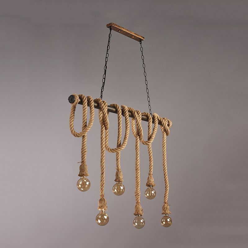 6 luces de la isla de la cuerda Luces de araña de la isla industrial Bombilla desnuda Comedor Comedor Fixting de iluminación de la isla
