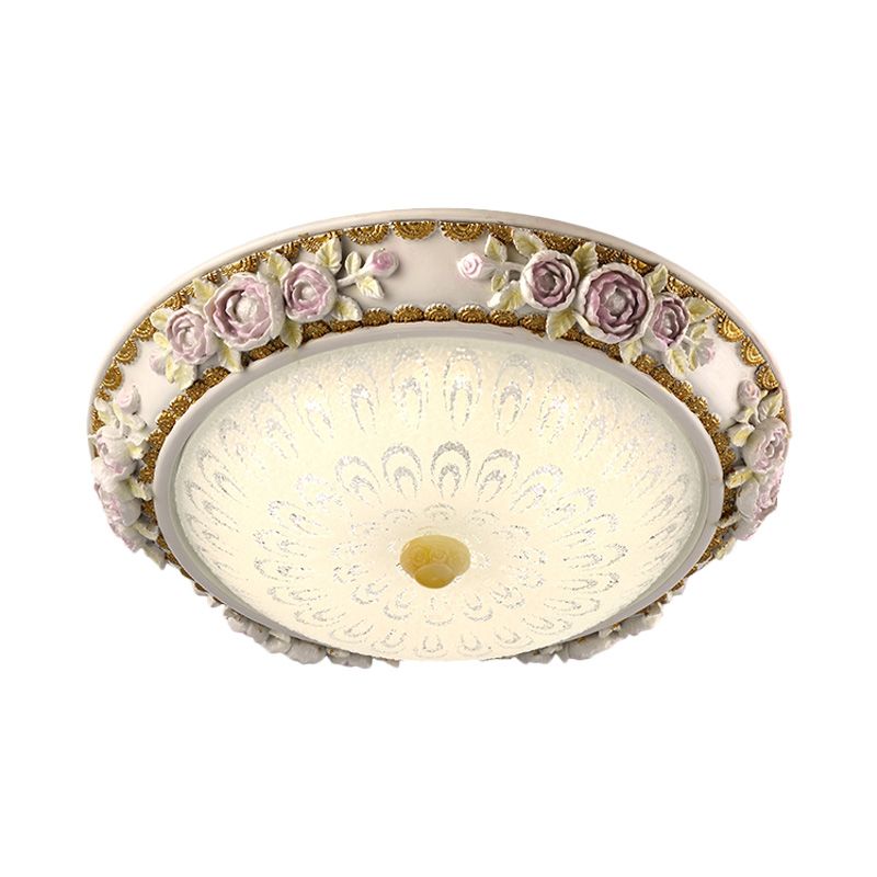 12"/16" W LED Sunflower/Rose Flush Light Country Style Korea White Resin Flush Mounted Lamp with Seeded Glass Shade