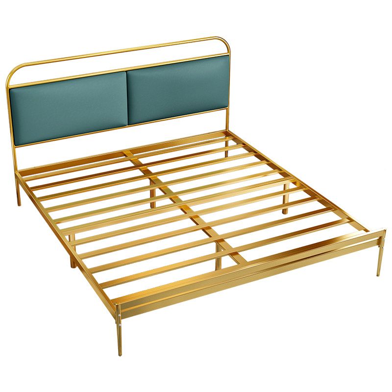 Metal Slat Bed 79 inch Wide with  RectangularUpholstered Headboard