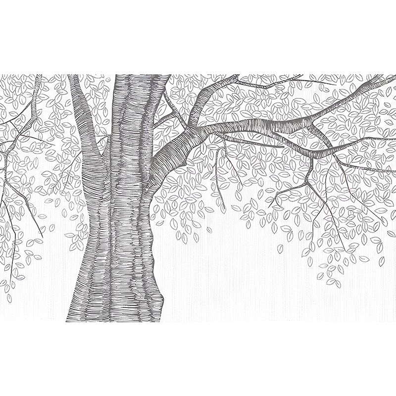 Stain-Resistant Swirled Tree Mural Non-Woven Fabric Nostalgic Wall Covering in Grey for Coffee Shop and Gallery