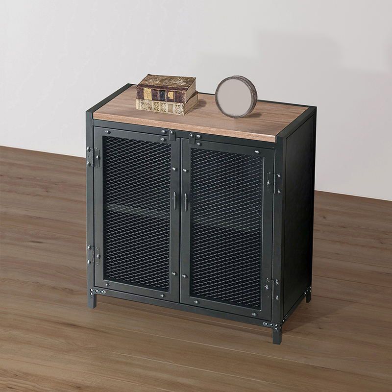 Industrial Accent Cabinet with Wooden Top and Metal Legs and 2 Doors