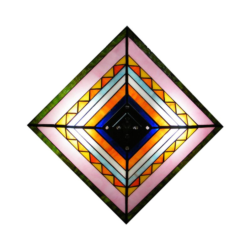 Plafonnier pyramide multicolore, vitrail artisanal, 2 ampoules, plafonnier pour Foyer