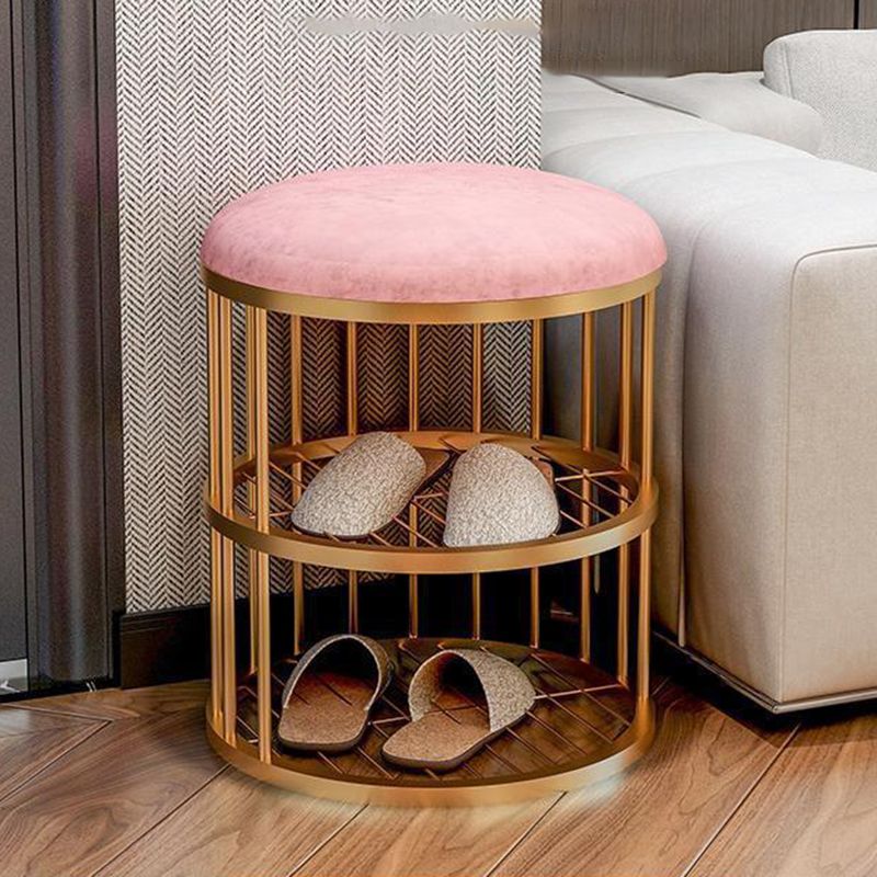 Glam Cylinder Shape Pouf Chair Plain Velvet with Bottom Rack Storage Pouf