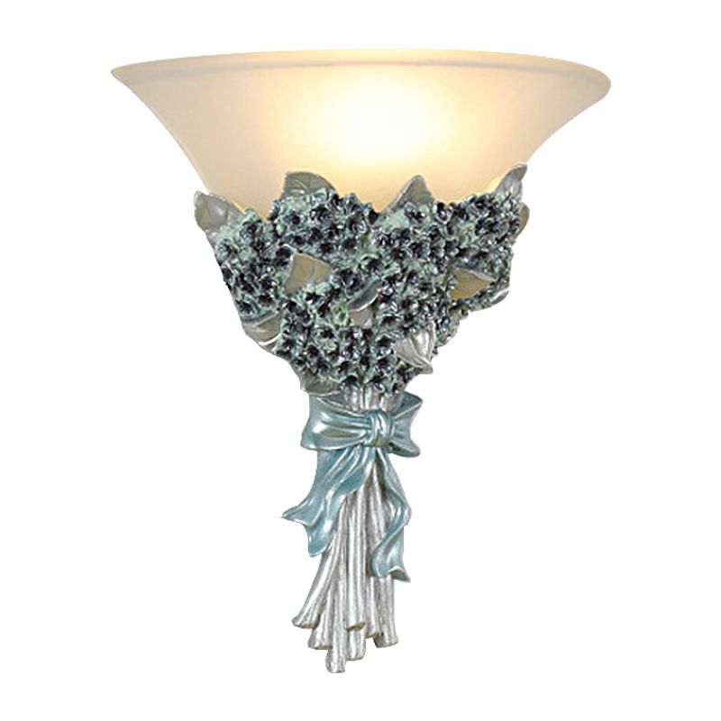 Wandleuchte im Vintage-Stil, breite Glocke, 1 Licht, Bernstein/Milchglas, Blumenstrauß-Wandleuchte in Gold/Mehrfarbig
