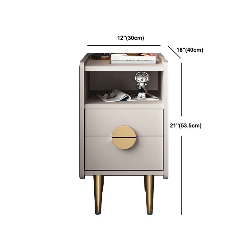 Glam Stone Top Bed Nightstand 2-Drawer Imitation Wood Legs Included Night Table