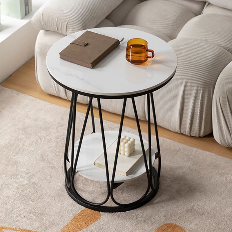 23.6" Tall Modern Round Side End Table One Shelf Side Table with Metal Frame
