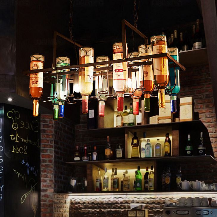 Bouteille de vin colorée créative lustre lampadaire décoratif résistant rétro à la lumière pour le bar de restaurant