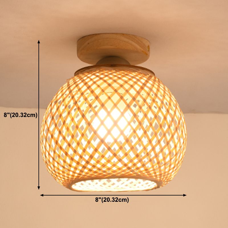 Asia Sphere Ceiling Flush Mount Bamboo Ceiling Mounted Fixture in Beige