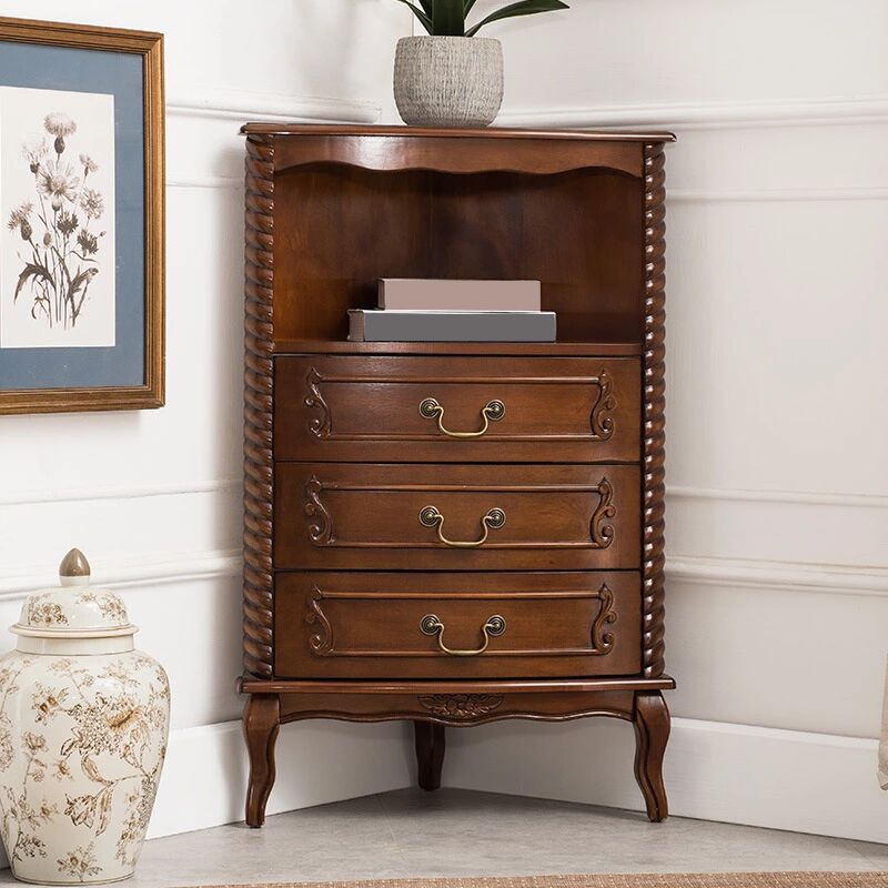 Contemporary Solid Wood Corner Chest, Brown Accent Chest with Shelves