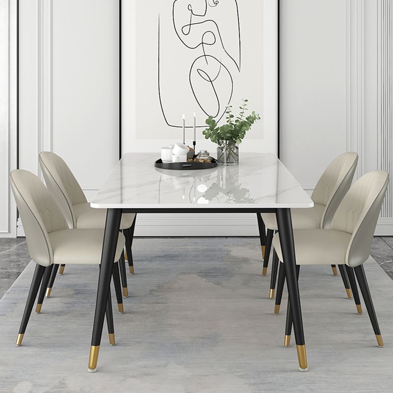Mesa blanca industrial para restaurante Mesa de comedor rectangular con 4 patas de metal