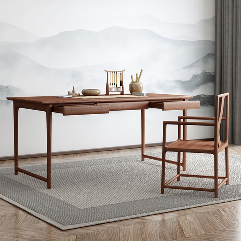 Industrial Ash Wood Dining Table Brown Rectangle Table with Double Pedestal