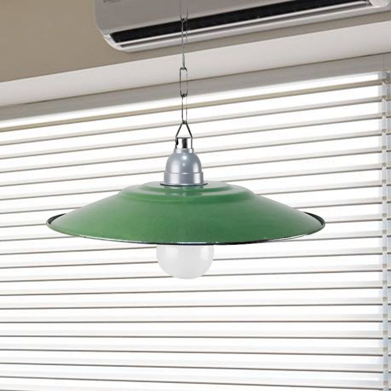 Green Saucer Shade Ceiling Fixture Industrial Enamel 1 Light Farmhouse Pendant Light, 11"/12" Diameter