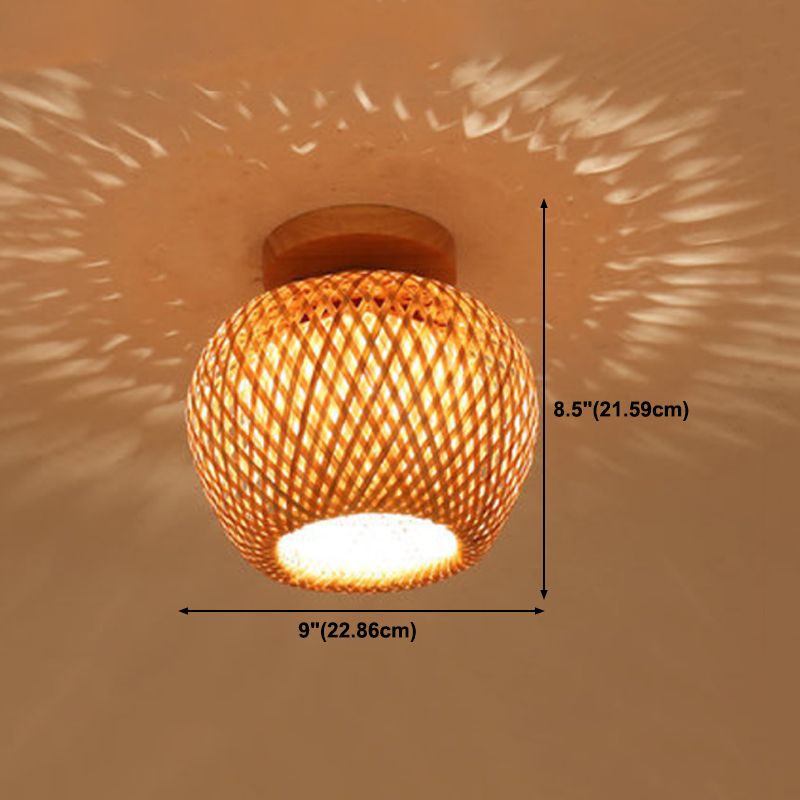 Asian Style Ceiling Lamp Bamboo Flush Mount Light for Hallway