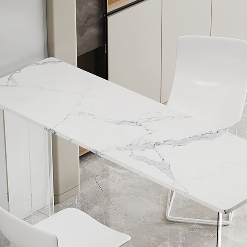 Rectangle Bar Pub Table Set 3 Pcs Stone Top Bar Table and Metal Frame Stools