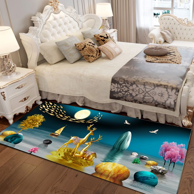Gold Modern Rug Polyester Animal Rug Non-Slip Backing Rug for Living Room