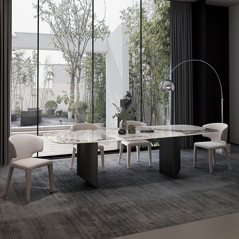Stone Top Dining Table Contemporary Rectangle Dining Table with Black Base