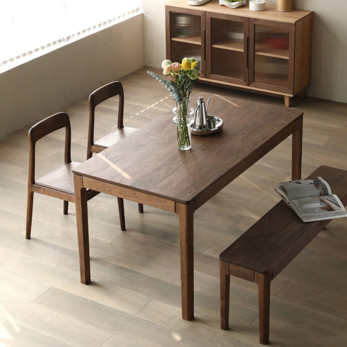 Mesa rectangular de madera maciza, mesa de cocina moderna con 4 patas para restaurante