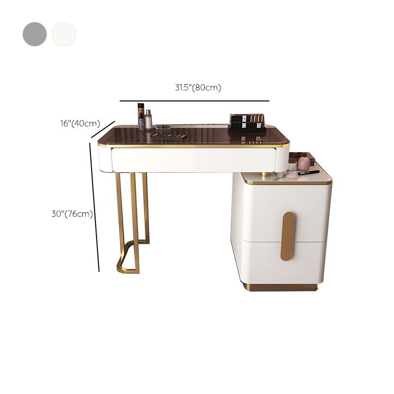 Glass Top Make-up Vanity Wood Dressing Table with  Storage Drawers