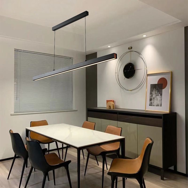 Modern Island Light Metal Straight Island Pendant in Black for Dining Room